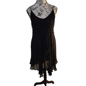 Nostalgia Black Fringe Dress | Size M | Back Button Detail | As-Is